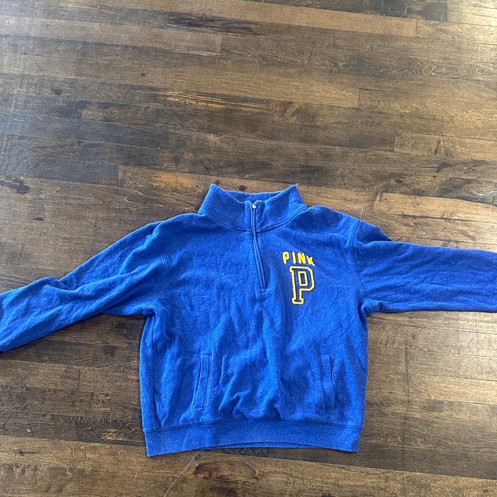 PINK Victoria's Secret Blue Quarter-Zip with Yellow Logo Size Large